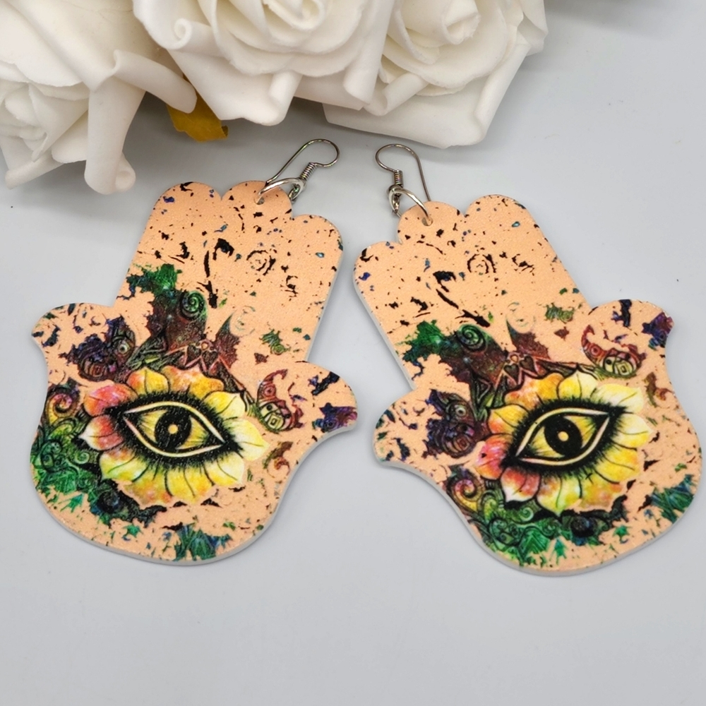 🔥10 for $30🔥 bundle for SUPER DEAL Jewelry Large Wood Hamsa Earrings